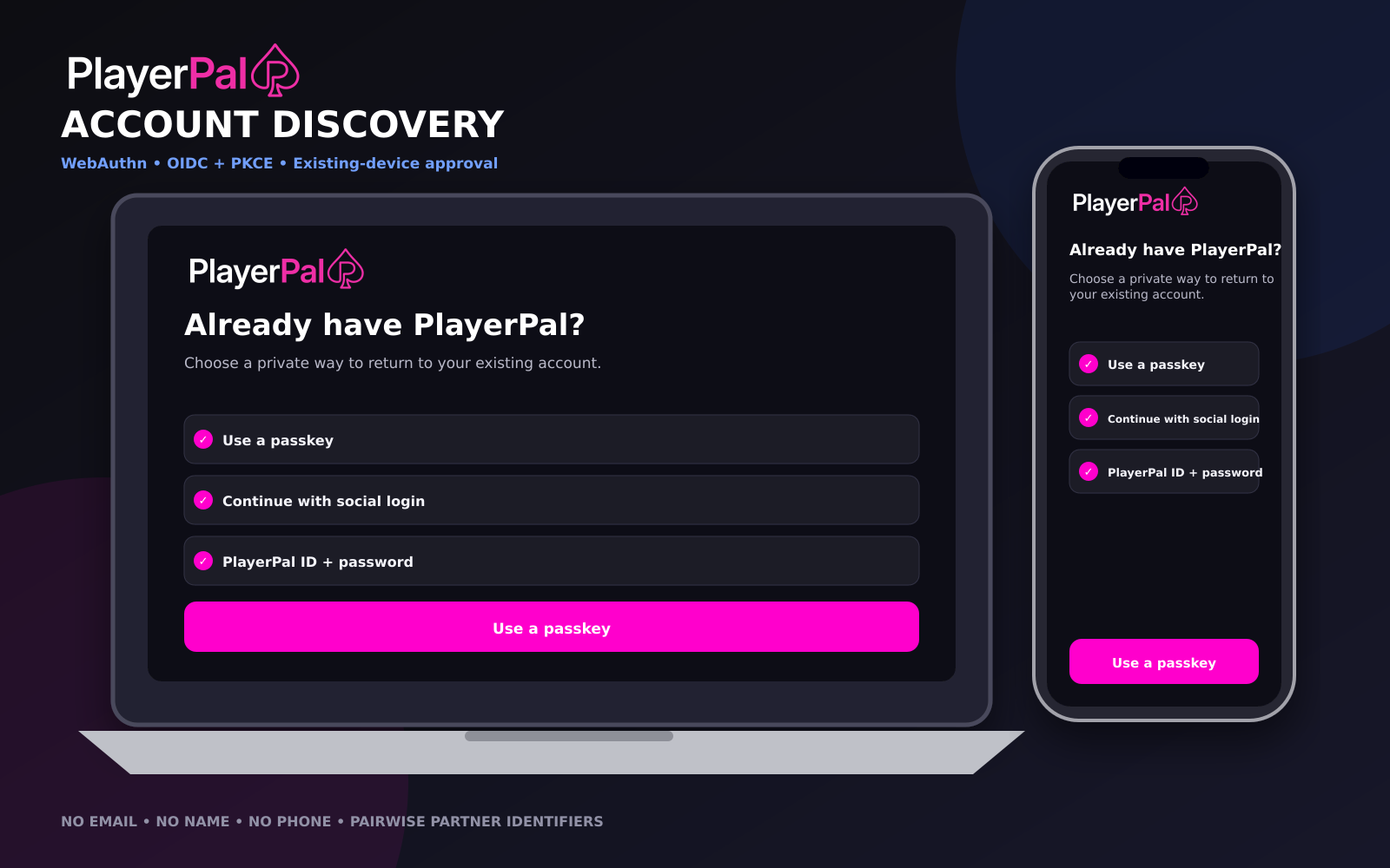 Desktop and mobile account-discovery mockup